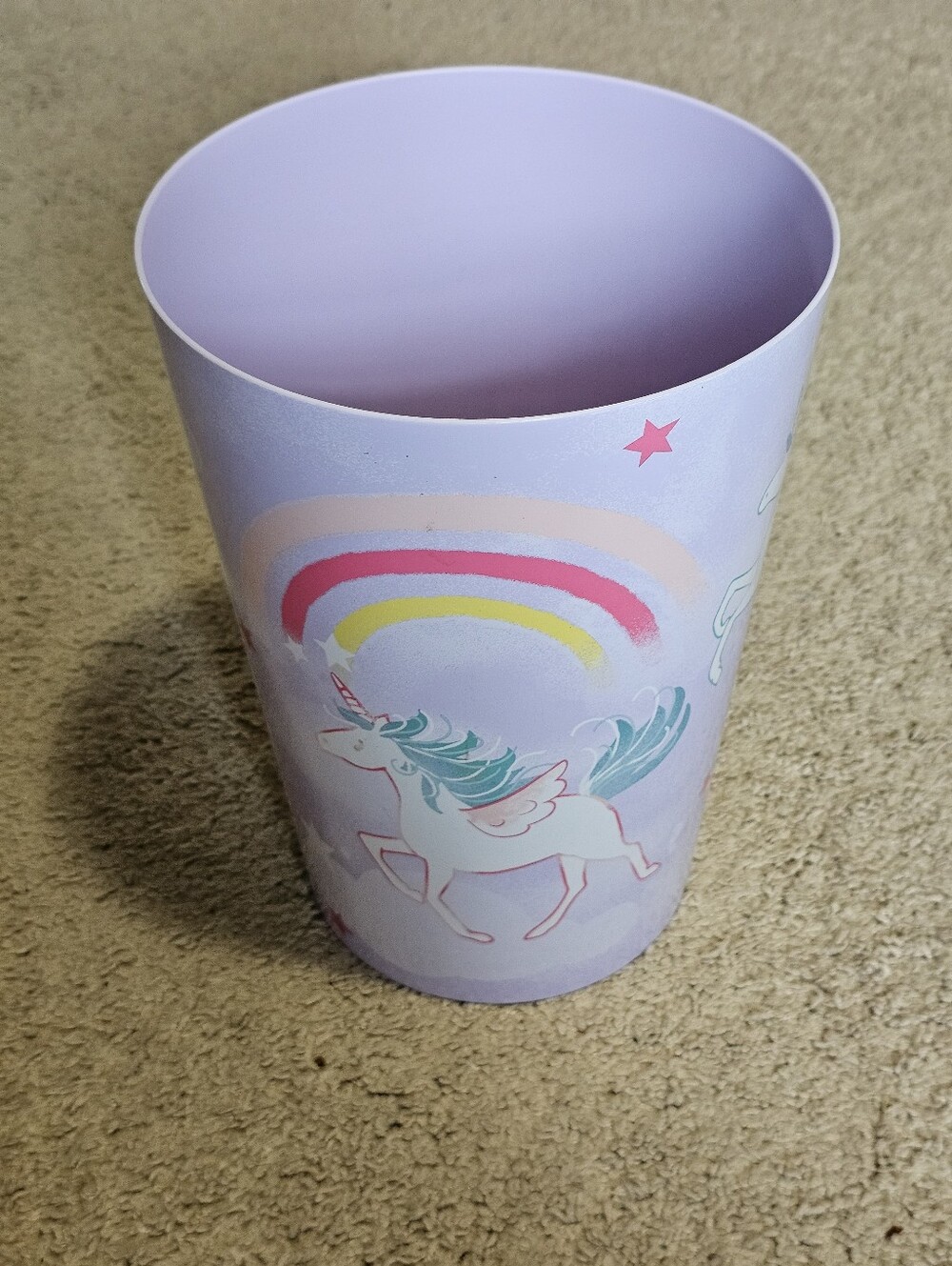 Kids Pink Trashcan Wastebasket Unicorn & Rainbow Design - Size 11 Tall x 8 Wide